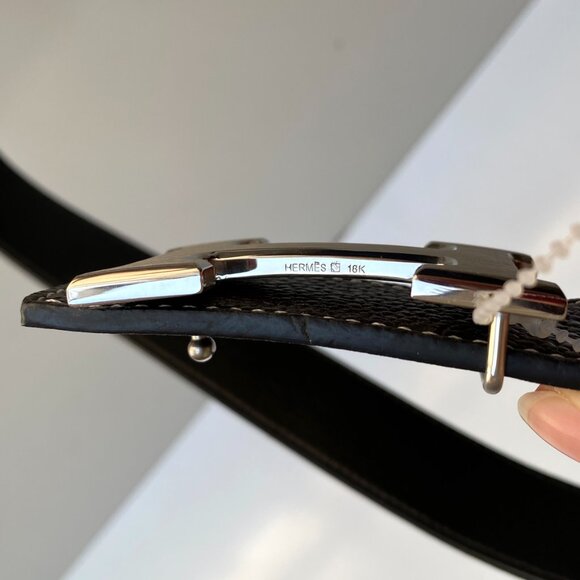 Hermès Reversible Leather Belt with 18K Plated H Buckle Black/Brown Size 95/38 - Picture 11 of 12